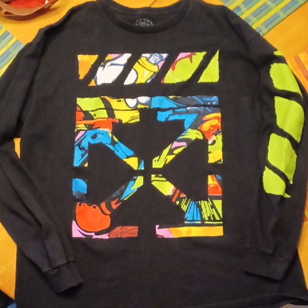 Graphic,Call Your Mother Brand, Black Long Sleeve Tee Shirt with Colorful Design